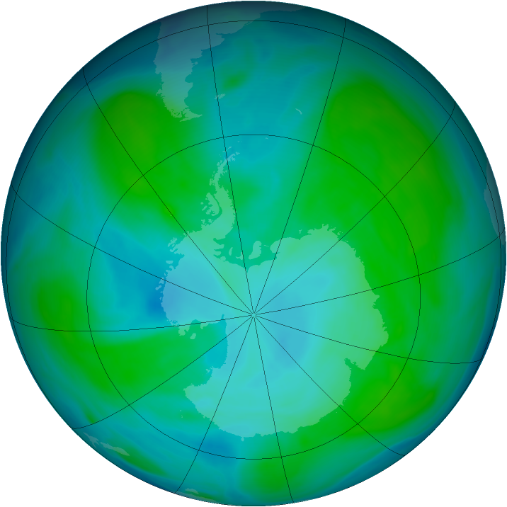 Antarctic ozone map for 04 January 2005